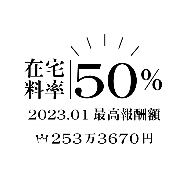 バーチャルライブチャット 在宅料率50% | 2022.08 最高報酬額 182万